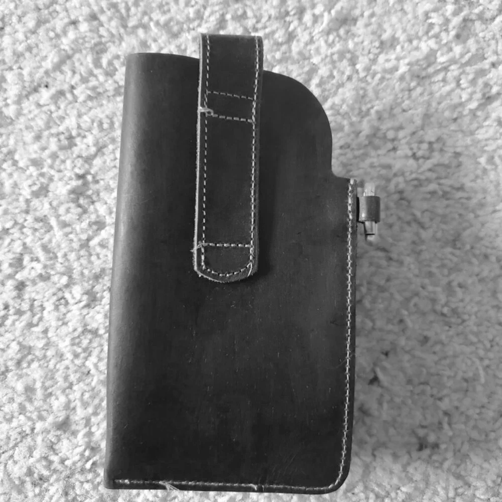 Brown Leather Cell Phone Holster Indian Head Snap Closure Belt Loop Pouch
